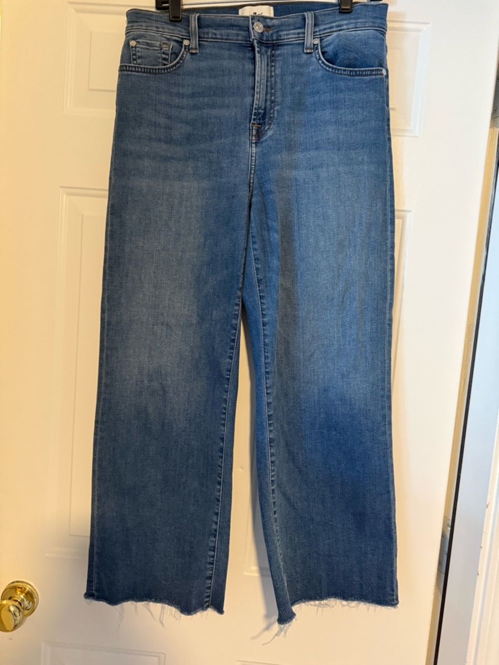 7 For All Mankind Light Blue Denim Jeans with Contrast Stitching